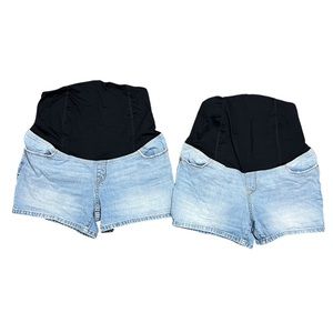 Ingrid & Isabel 2 Pairs Denim Midi Maternity Shorts Light Wash Size 4